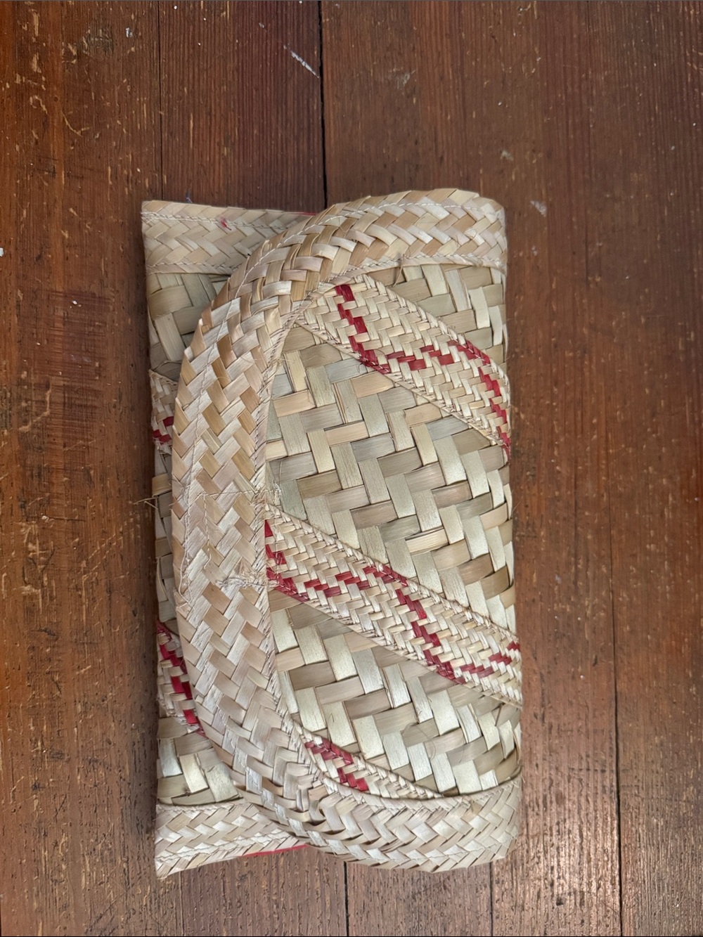 Woven Straw Clutch Wristlet with Red Accent made in Bahamas